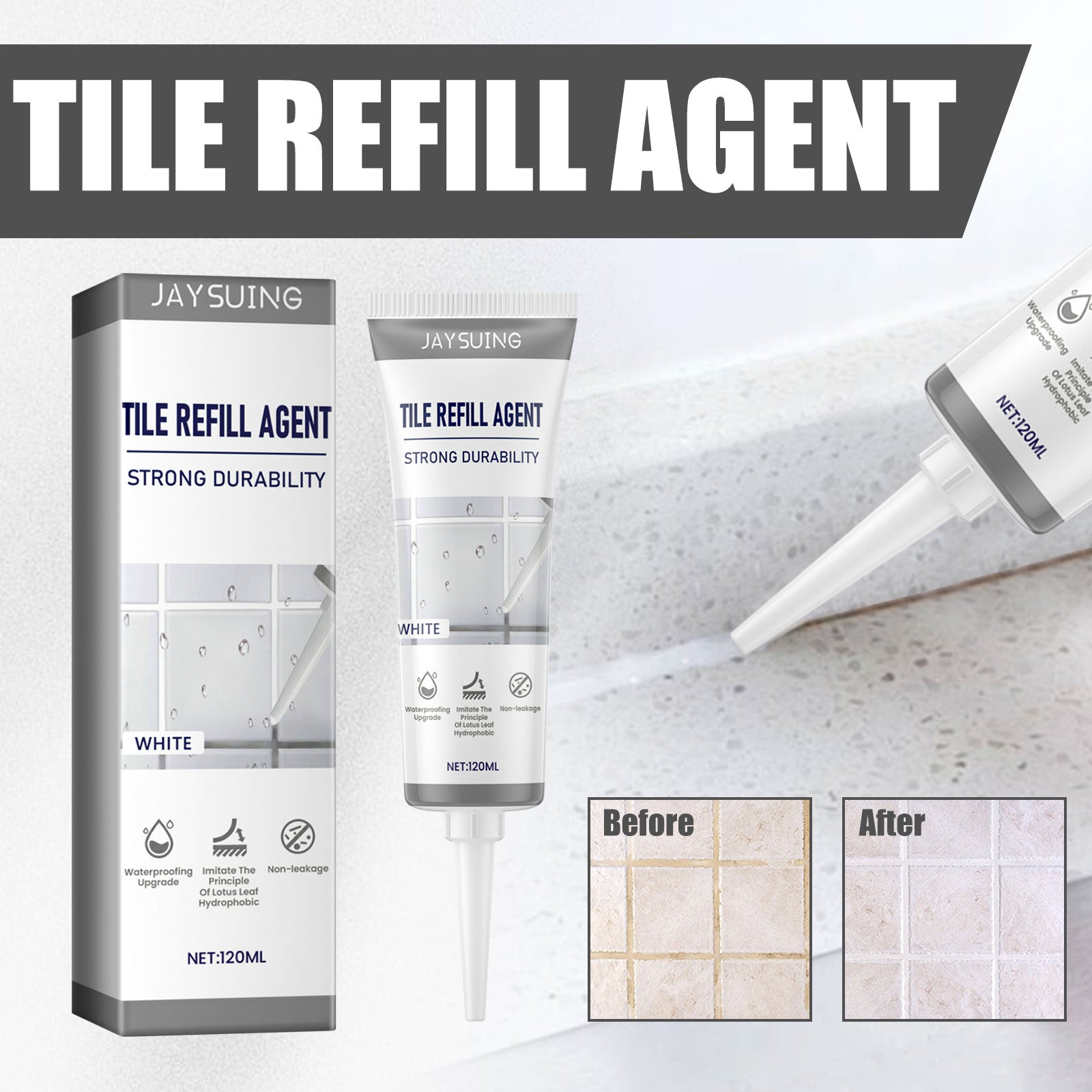 Tile Refill Agent, Kitchen Bathroom Waterproof Floor Mildew Proof Joint Tile Tip Sealant