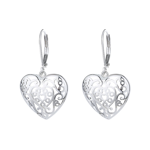 14K Gold and Sterling Silver Filigree Heart Earring