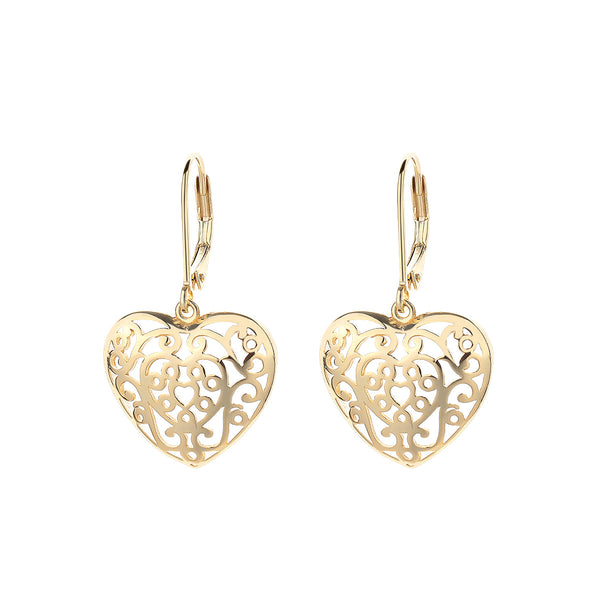 14K Gold and Sterling Silver Filigree Heart Earring
