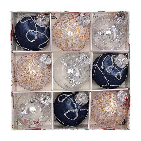 Christmas balls, silk balls, winding balls, painted balls, 8cm, 9pcs, boxed Christmas decorations