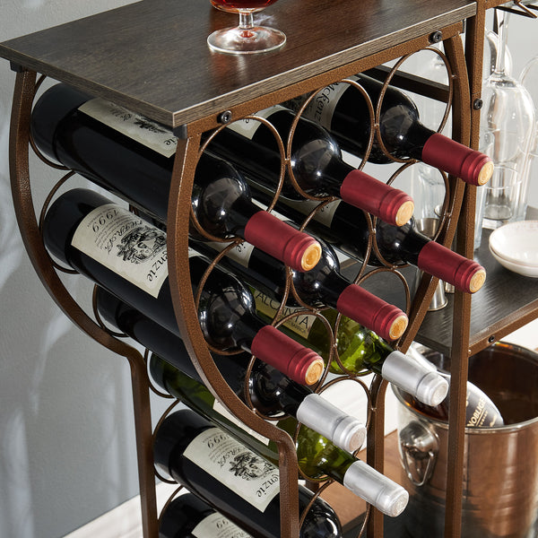 Grey 11 bottle wine grill, 5-layer independent wine rack, with hanging glass rack and storage rack for home wine storage