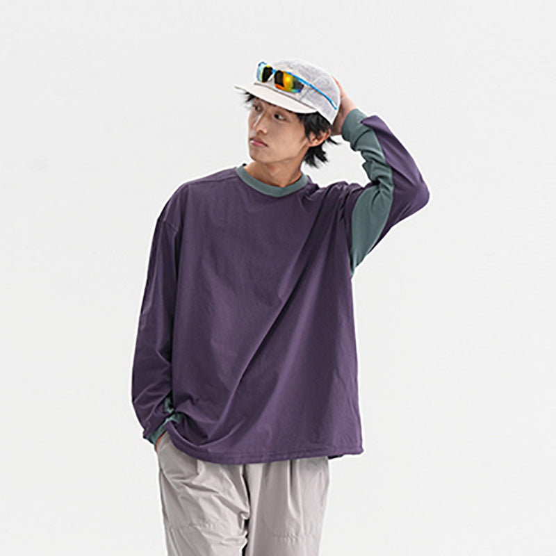 Trendy American Style Loose Long Sleeve T-Shirt for Men and Women, Breathable Quick-Dry Sun Protection with Drawstring Hem Round Neck Top