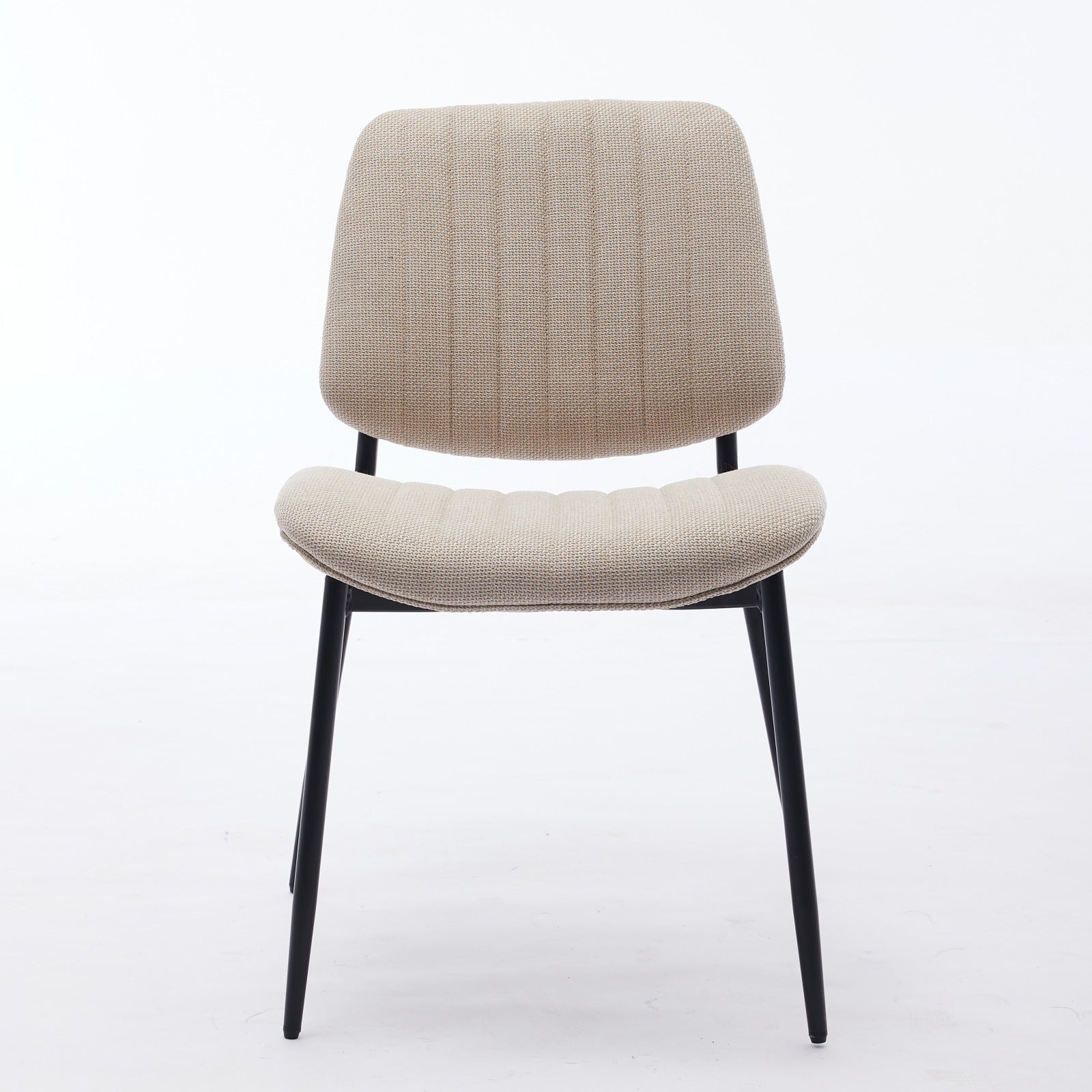 2-piece retro linen chair set with curved wooden backrest, cushioned seat, adjustable metal legs, (Beige Linen)