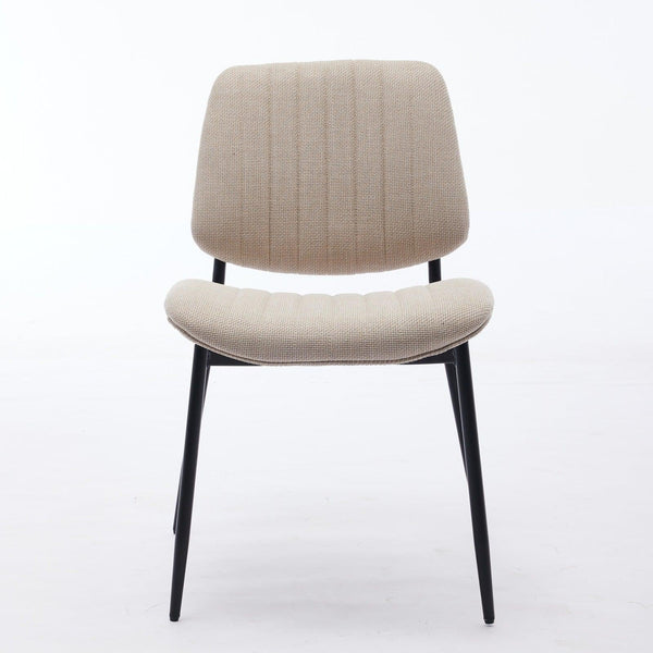 2-piece retro linen chair set with curved wooden backrest, cushioned seat, adjustable metal legs, (Beige Linen)