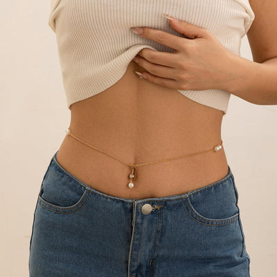 Zircon navel nail body chain sexy imitation pearl tassel chain