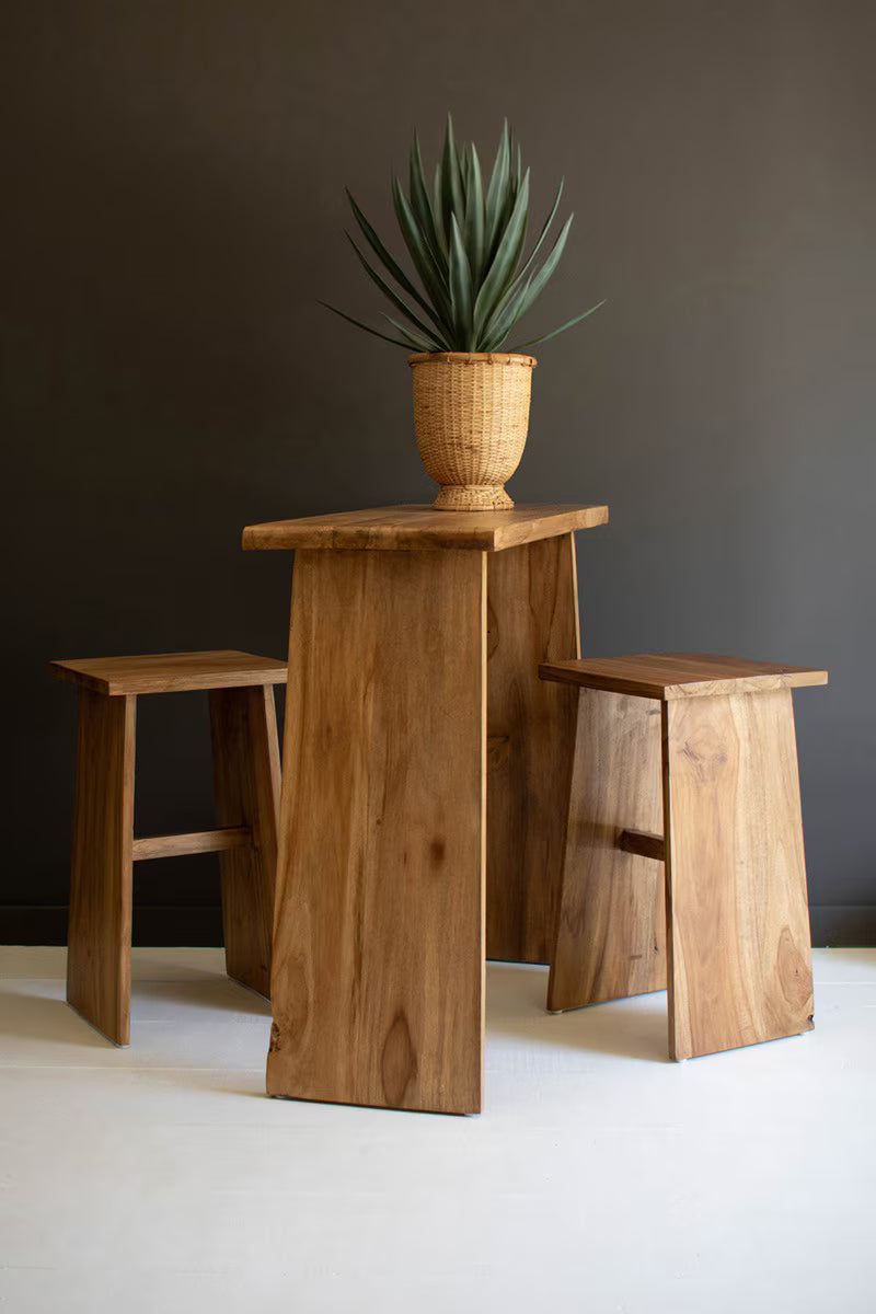 SET OF THREE TEAKWOOD BAR AND TWO STOOLS