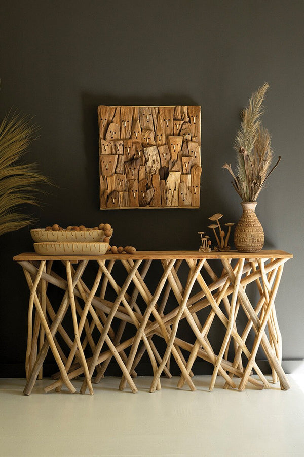 REPURPOSED TEAK WOOD BRANCHES CONSOLE TABLE