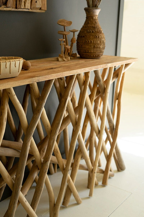 REPURPOSED TEAK WOOD BRANCHES CONSOLE TABLE