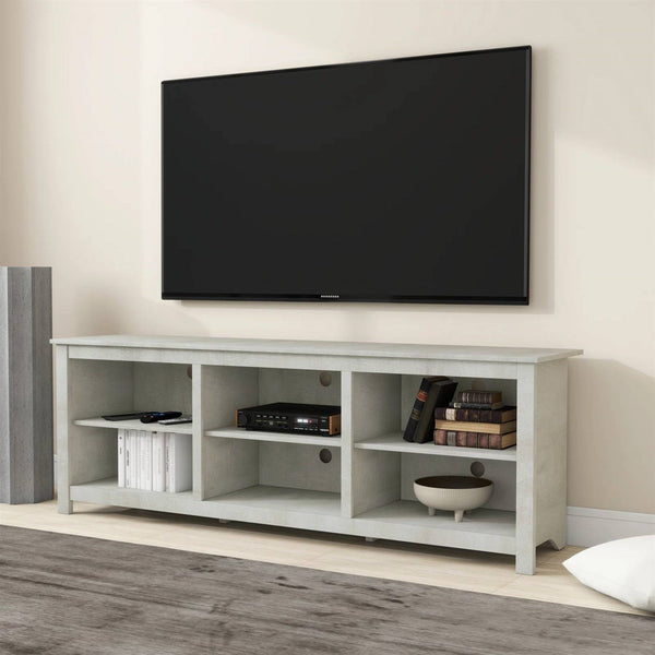 Farmhouse Style TV Stand in Light Grey Oak Wood Finish - for TVs up to 70-inch