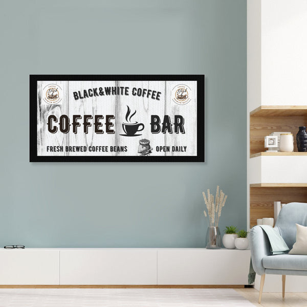 Modern Coffee Bar Canvas Print | Black & White Coffee Brand