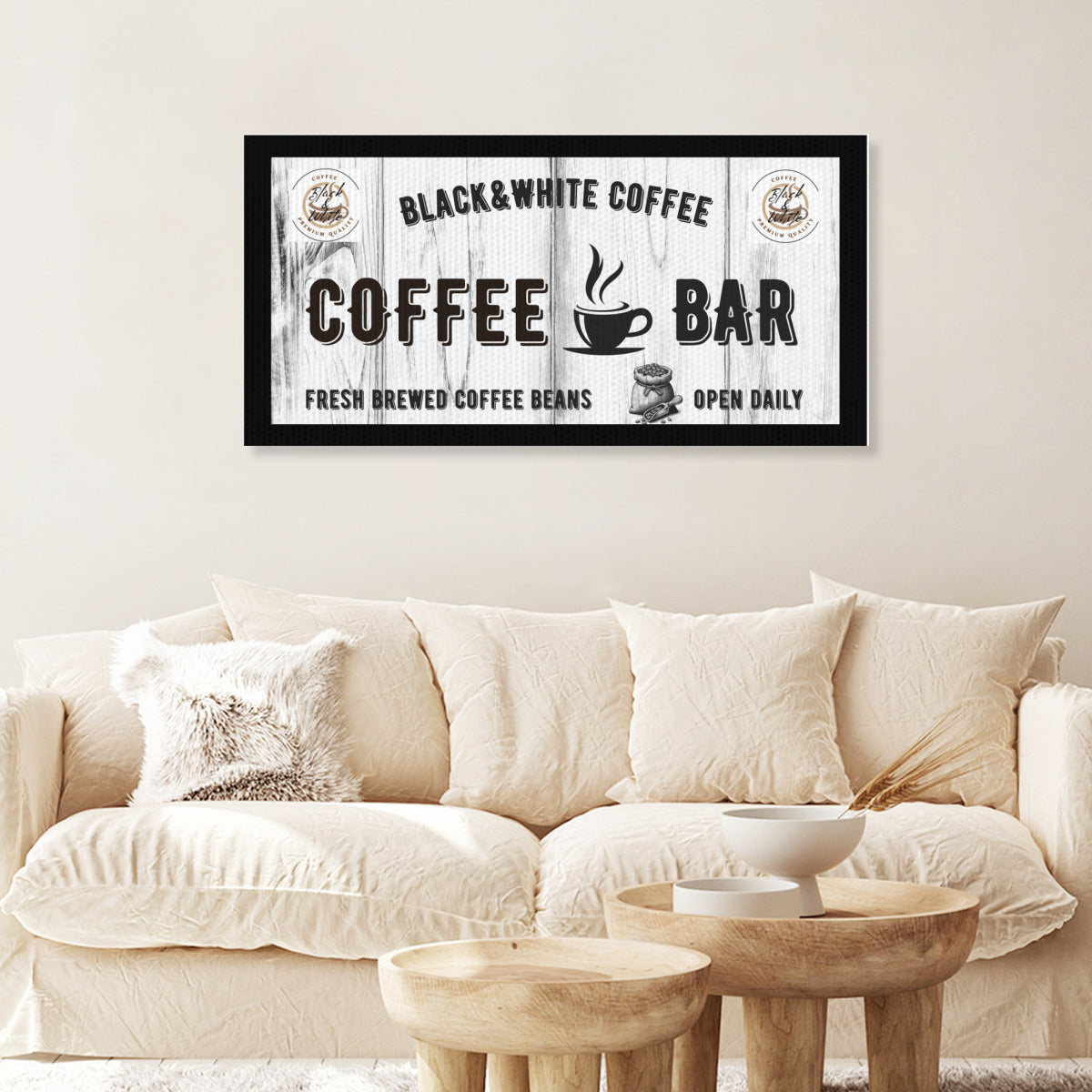 Modern Coffee Bar Canvas Print | Black & White Coffee Brand