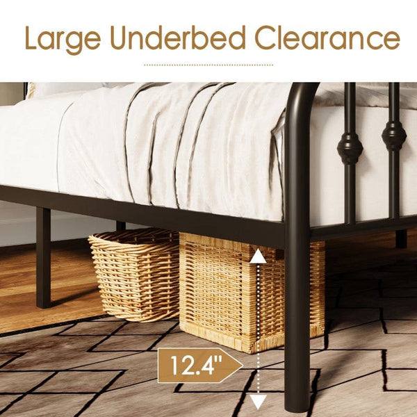 Queen Farmhouse Spindle Black Metal Platform Bed Frame with Headboard Footboard