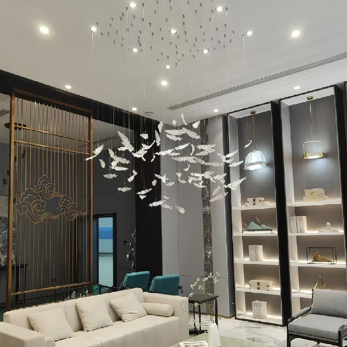DIY Glass Feathers Chandelier