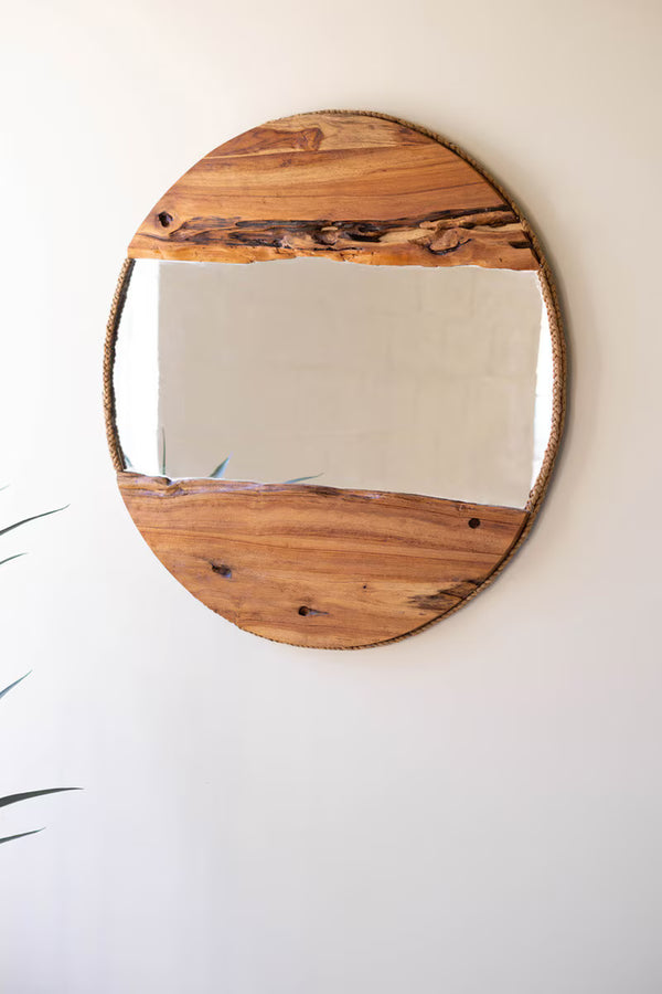 RECYCLED WOOD ROUND FRAMED MIRROR