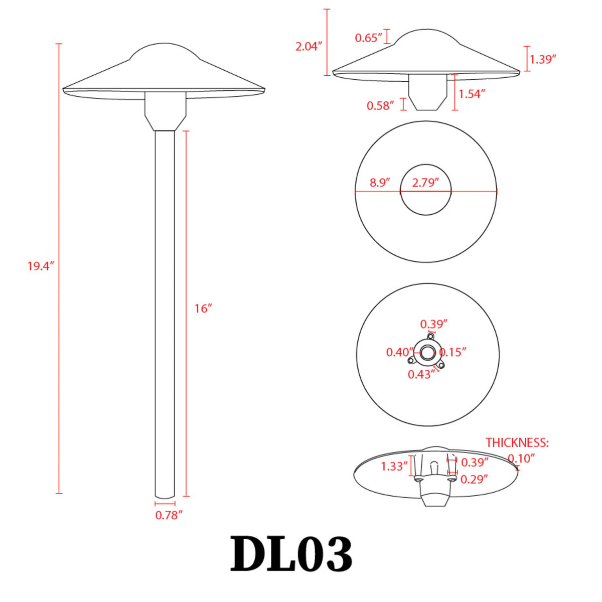 DL03 12V AC/DC Aluminum Low Voltage Landscape Lighting Mushroom Path Light G4 Socket