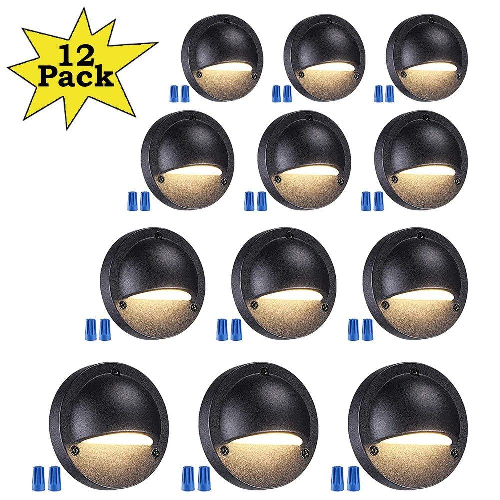 DLA01 12-Pack Black 2.5W Low Voltage 3000K Warm White Integrated LED Outdoor Half Moon Aluminum Deck Lights Package, 12V LED Step Fence Landscape Lights