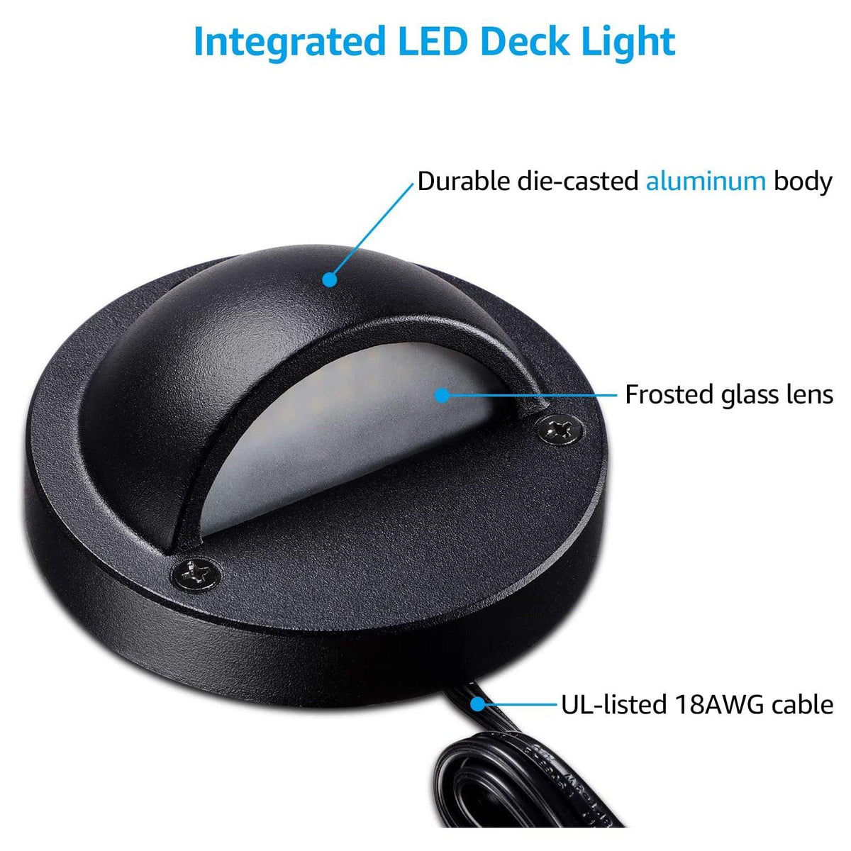 DLA03 6-Pack Black 2.5W 3CCT Low Voltage 3000K Warm White Integrated LED Outdoor Half Moon Aluminum Deck Lights Package, 12V LED Step Fence Landscape Lights