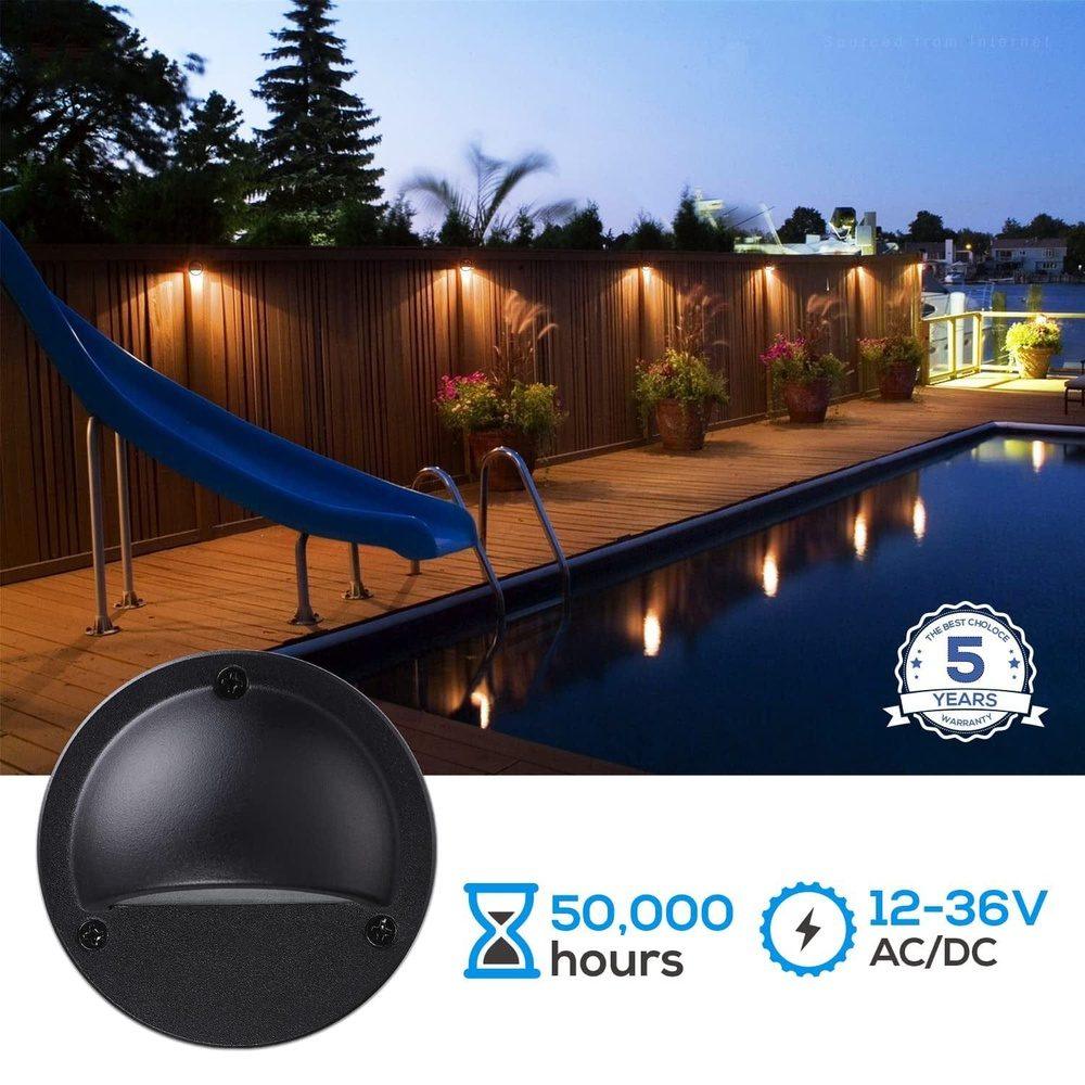 DLA03 6-Pack Black 2.5W 3CCT Low Voltage 3000K Warm White Integrated LED Outdoor Half Moon Aluminum Deck Lights Package, 12V LED Step Fence Landscape Lights