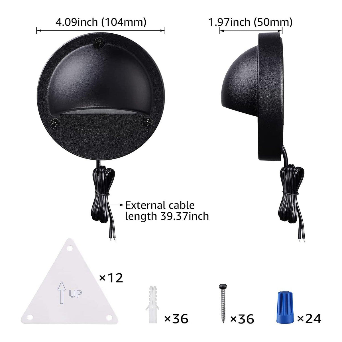 DLA03 6-Pack Black 2.5W 3CCT Low Voltage 3000K Warm White Integrated LED Outdoor Half Moon Aluminum Deck Lights Package, 12V LED Step Fence Landscape Lights
