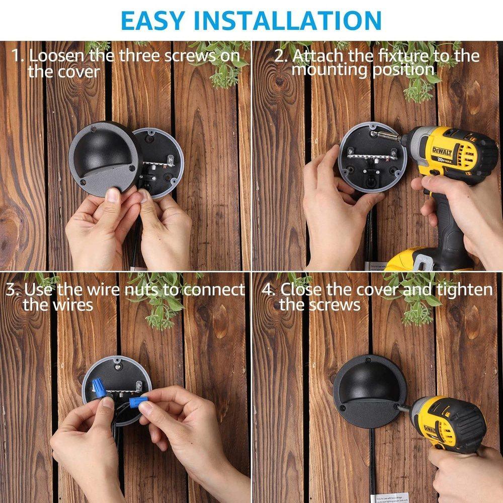 DLA01 6-Pack Black 2.5W Low Voltage 3000K Warm White Integrated  LED Outdoor Half Moon Aluminum Deck Lights Package, 12V LED Step Fence Landscape Lights