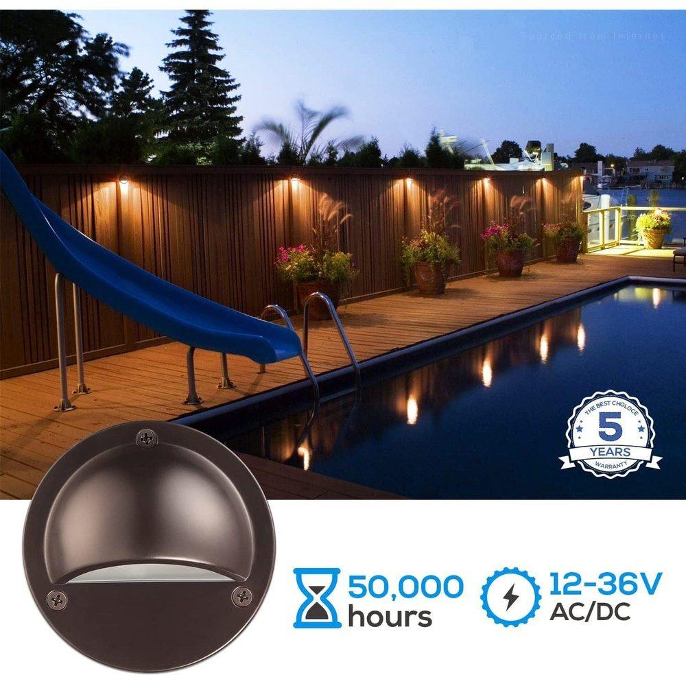 DLA01 12-Pack Brown 2.5W Low Voltage 3000K Warm White Integrated  LED Outdoor Half Moon Aluminum Deck Lights Package, 12V LED Step Fence Landscape Lights