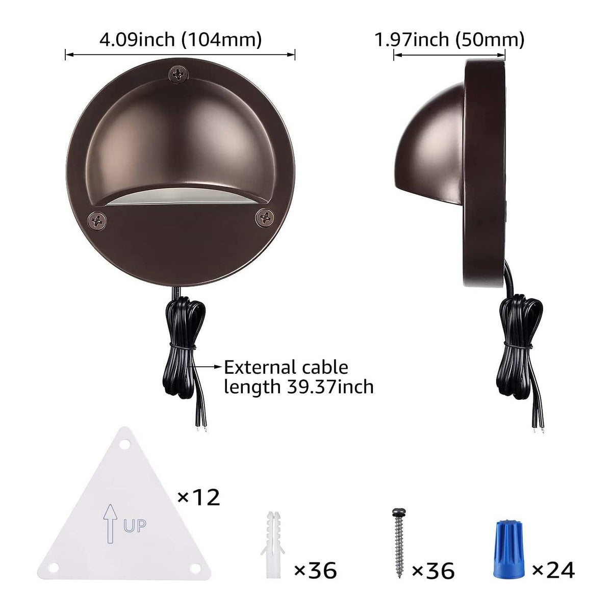 DLA01 12-Pack Brown 2.5W Low Voltage 3000K Warm White Integrated  LED Outdoor Half Moon Aluminum Deck Lights Package, 12V LED Step Fence Landscape Lights