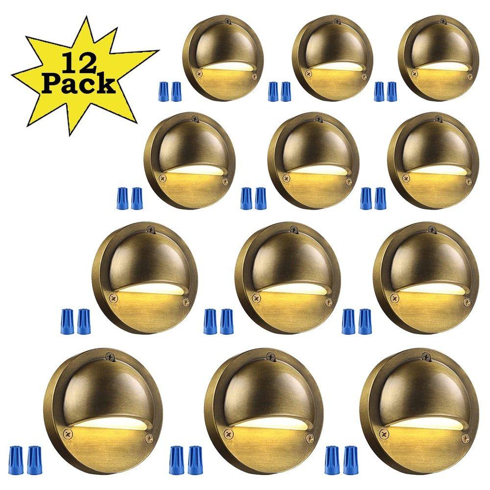 DLA01 12-Pack Bronze 2.5W Low Voltage 3000K Warm White Integrated  LED Outdoor Half Moon Aluminum Deck Lights Package, 12V LED Step Fence Landscape Lights