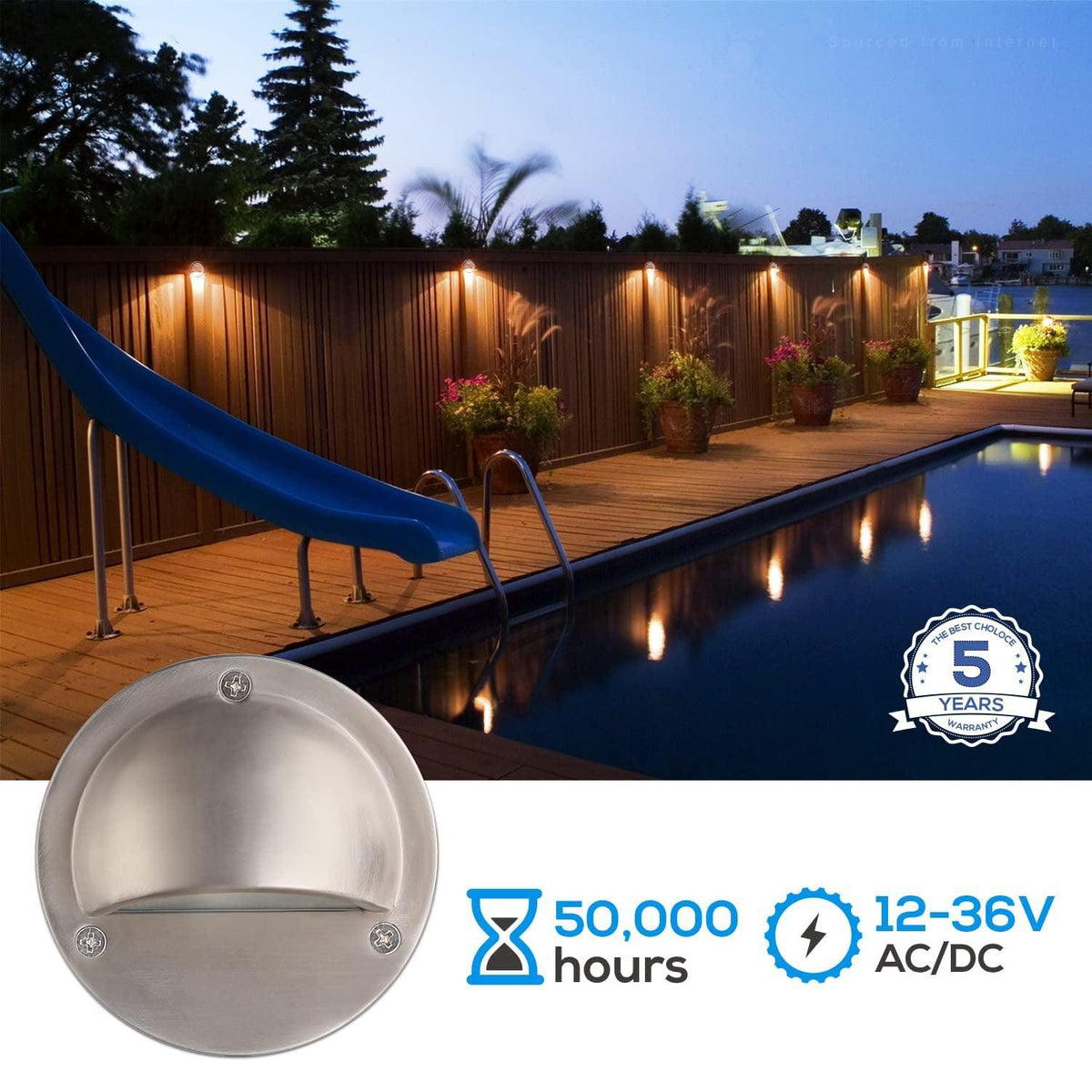 DLA01 12-Pack Satin Nickel 2.5W Low Voltage 3000K Warm White Integrated LED Outdoor Half Moon Aluminum Deck Lights Package, 12V LED Step Fence Landscape Lights
