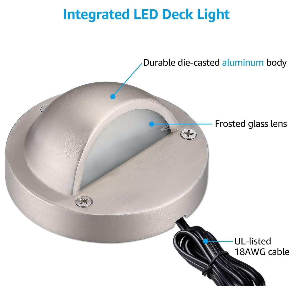 DLA01 12-Pack Satin Nickel 2.5W Low Voltage 3000K Warm White Integrated LED Outdoor Half Moon Aluminum Deck Lights Package, 12V LED Step Fence Landscape Lights