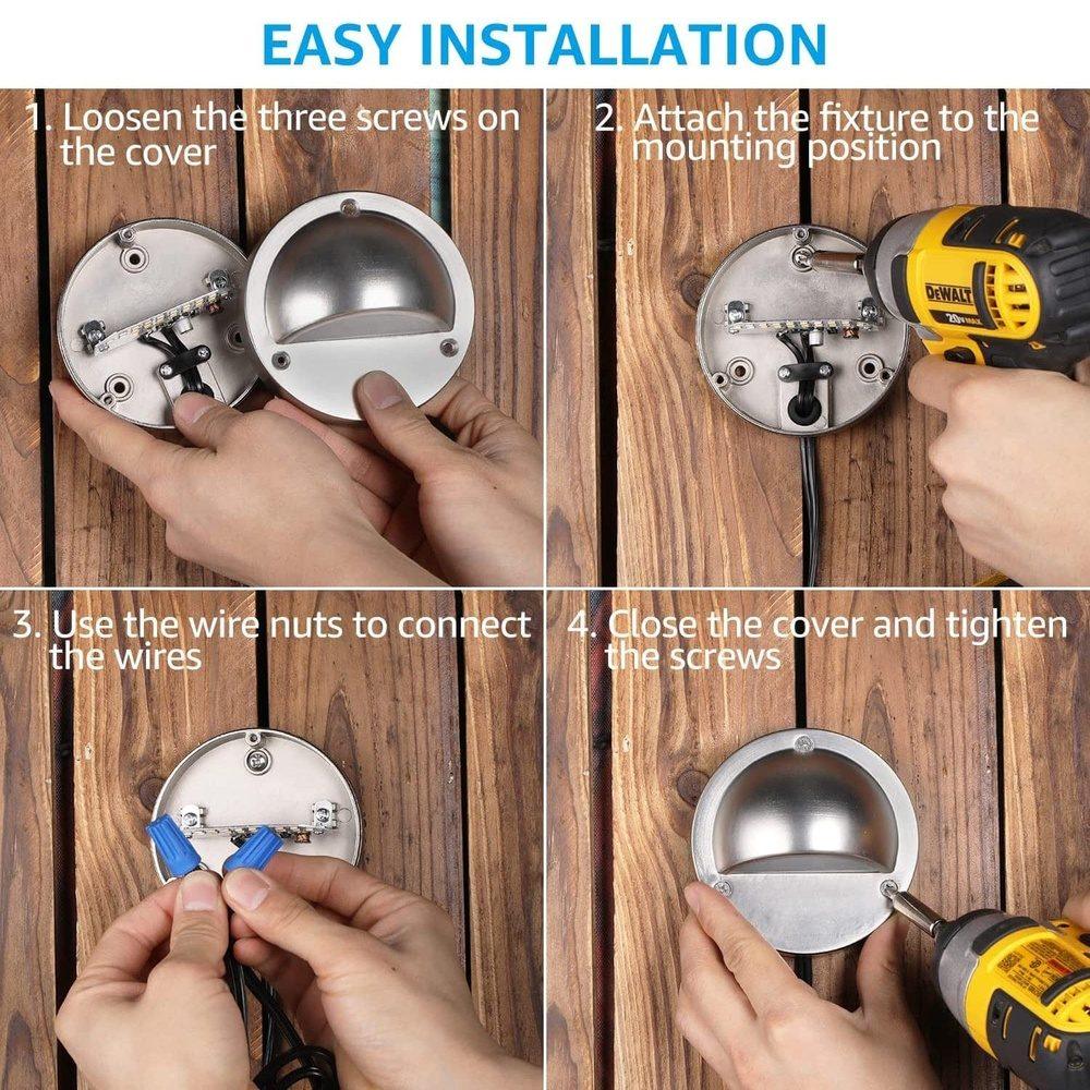 DLA01 12-Pack Satin Nickel 2.5W Low Voltage 3000K Warm White Integrated LED Outdoor Half Moon Aluminum Deck Lights Package, 12V LED Step Fence Landscape Lights