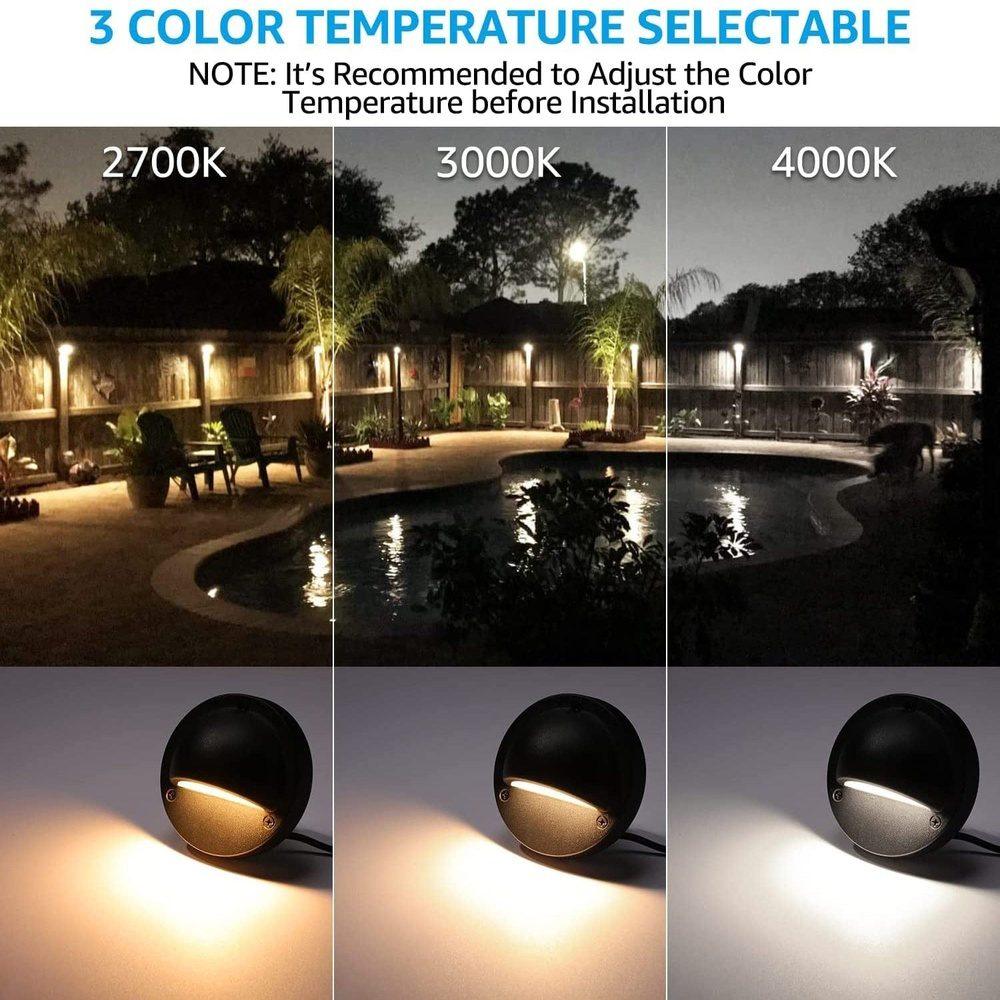 DLA03 6-Pack Black 2.5W 3CCT Low Voltage 3000K Warm White Integrated LED Outdoor Half Moon Aluminum Deck Lights Package, 12V LED Step Fence Landscape Lights