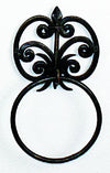 Burnished Gold Wrought Iron Towel Ring with Fleur De Lis Accents