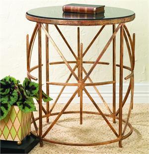 Antique Gold Heavy Iron 'X' Design Side Table with Black Granite Top