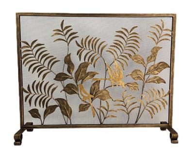 Single Panel Fire Screen with Leaves and Italian Gold Finish Birds