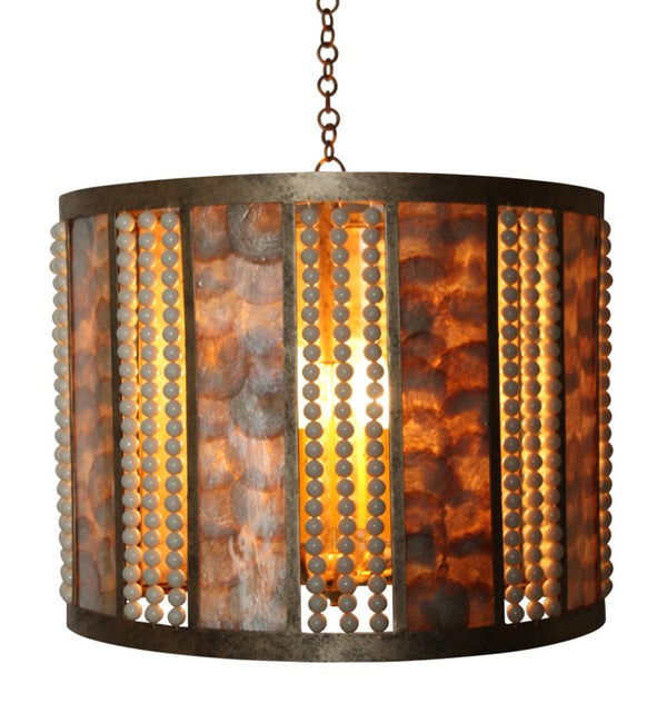 Ariel Drum-Shape Capiz/ Creme Bead Drum Chandelier