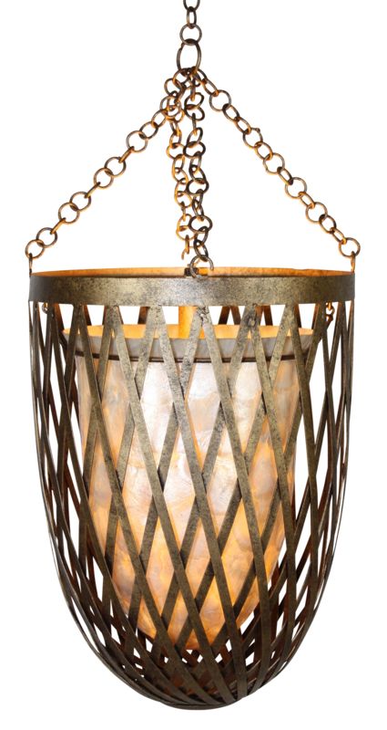 Antique Gold Iron with Creme Capiz Insert Pendant Chandelier
