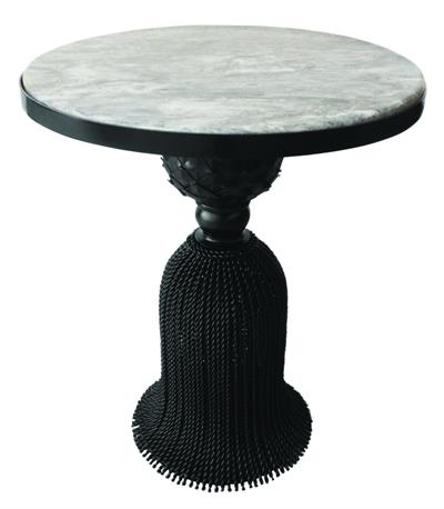 Black Twisted Iron Tassel Table with Gray Marble Top - Gifts for You 'n Me
