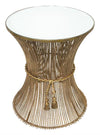Italian Gold Twisted Iron Side Table with Tassel Rope Accent and Inset Mirror Top