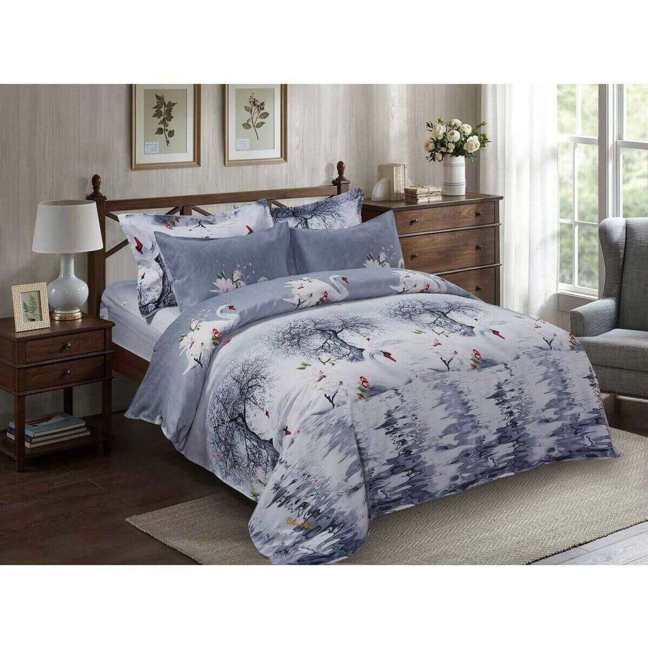 Dolce Mela Pictorial Bedding Duvet Cover Set - Mute Swan
