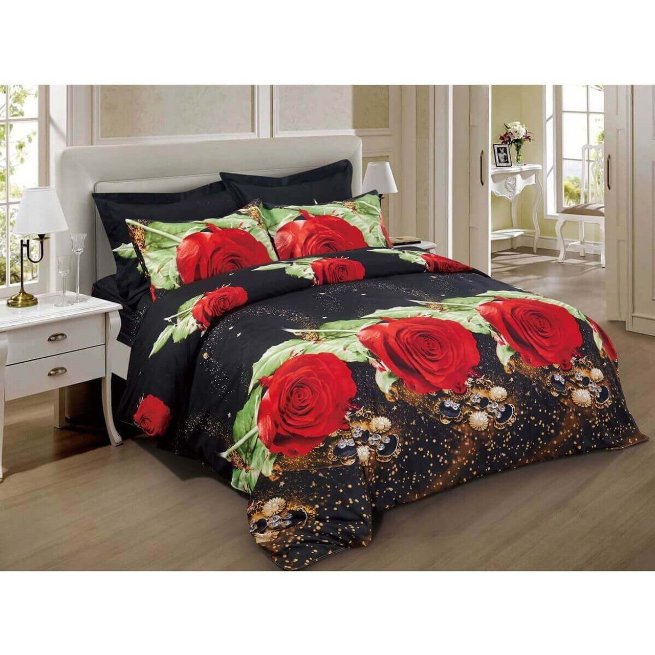 Dolce Mela Floral Bedding Duvet Cover Set - Night Roses