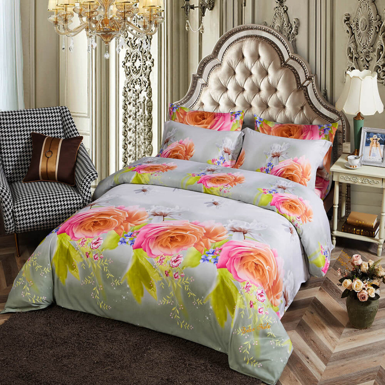 Dolce Mela Duvet Cover Set 6 Piece Luxury Floral Bedding - Innocence