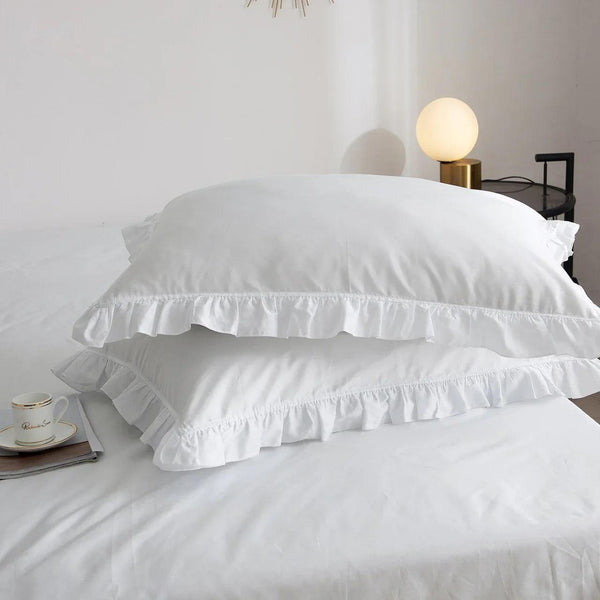 Dolce Mela Ruffle Bedding - Luxury Duvet Cover Set 100% Cotton - Snow White - Gifts for You 'n Me