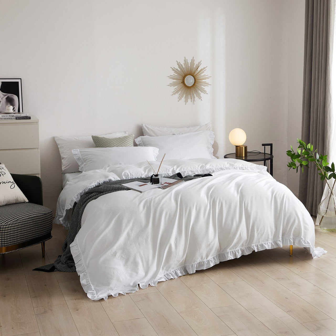 Dolce Mela Ruffle Bedding -  Luxury Duvet Cover Set 100% Cotton - Snow White