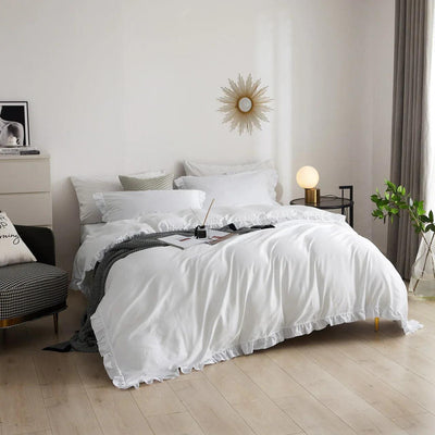 Dolce Mela Ruffle Bedding -  Luxury Duvet Cover Set 100% Cotton - Snow White