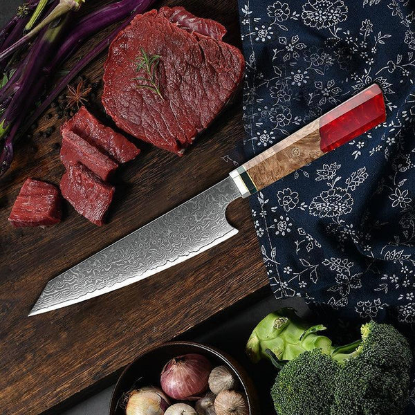 Zenith Chef Knife with Exotic Olive Burl Wood Handle & Sheath - Gifts for You 'n Me