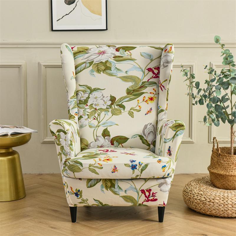 Stretch Spandex Nordic Floral Removable Wing Chair Cover, Relaxing Seat Covers Slipcovers for Armchairs