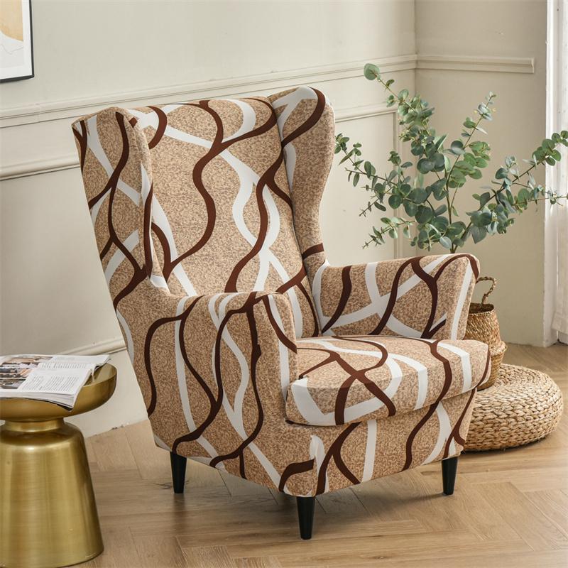 Stretch Spandex Nordic Floral Removable Wing Chair Cover, Relaxing Seat Covers Slipcovers for Armchairs
