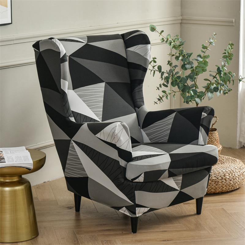 Stretch Spandex Nordic Floral Removable Wing Chair Cover, Relaxing Seat Covers Slipcovers for Armchairs