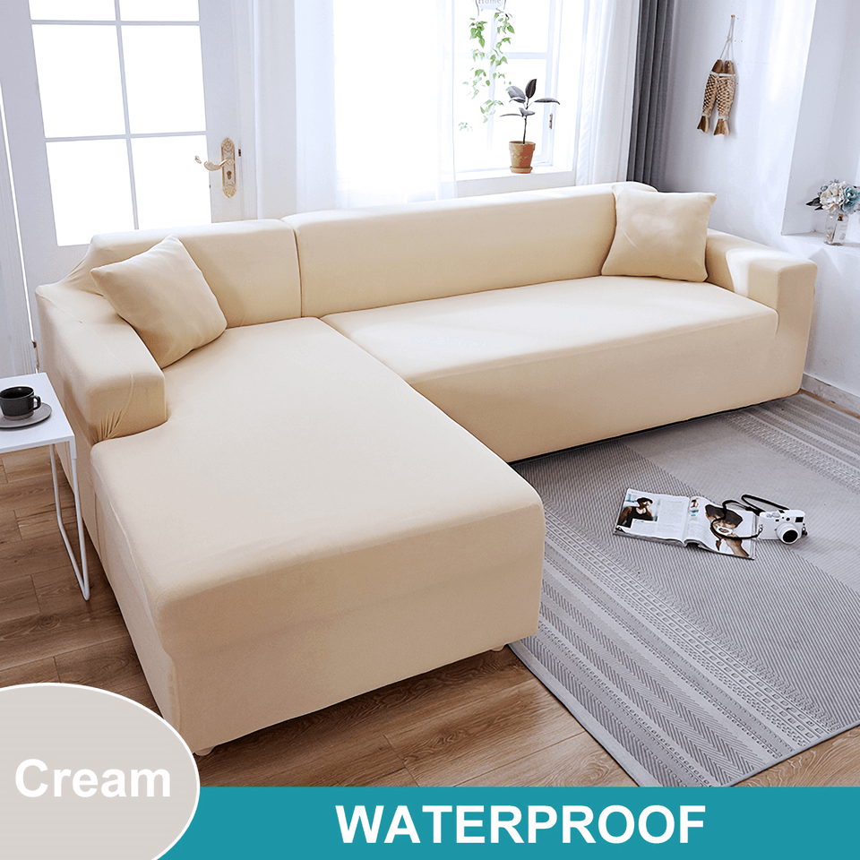 Water Resistant Sofa Cover for Living Room - Elastic Solid L Shaped Corner Sofa Cover - Fits 1/2/3/4 Seater Sofa, Couch, Armchair