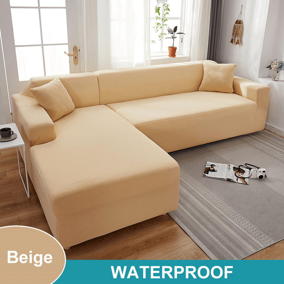 Water Resistant Sofa Cover for Living Room - Elastic Solid L Shaped Corner Sofa Cover - Fits 1/2/3/4 Seater Sofa, Couch, Armchair